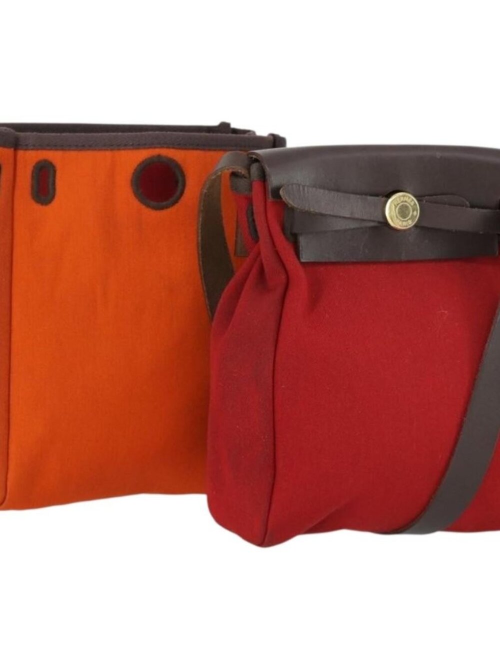 HERMES Her Bag TPM Shoulder Bag Canvas Red Auth 163783